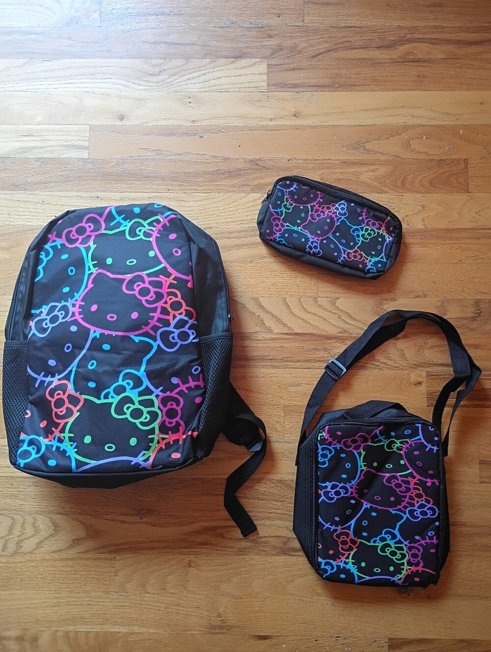 Hello Kitty Neon Outline 3-Piece Kids Backpack Set - Black, Multicolor